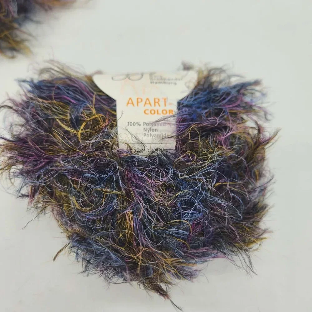 GGH Apart Color Eyelash Yarn 2 Skeins Color 115 Blues Purple Gold 50g 110m NEW